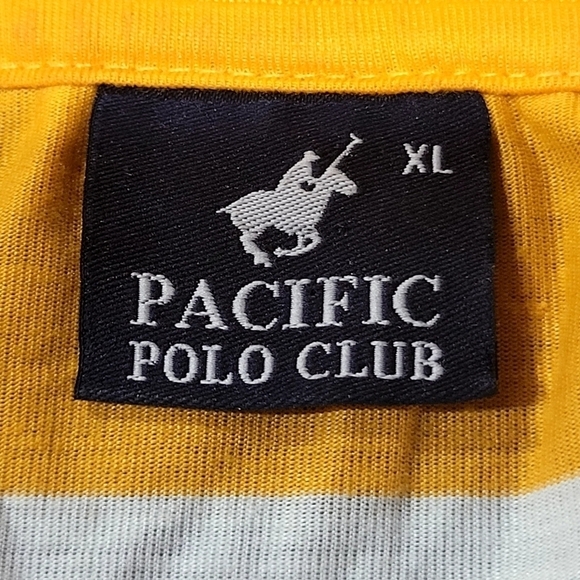 XL Cotton Blend Yellow White Stripes Men's Polo Golf Shirt Office Casual Party - Picture 7 of 7